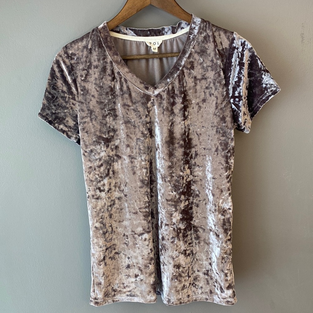 POL Crushed Velvet V Neck Tee Shirt